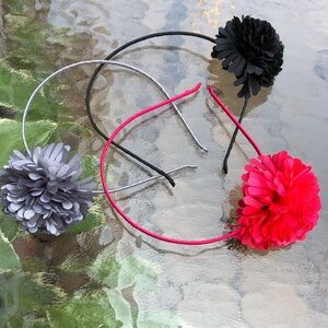 Express Pom Head Band Trio Bundle NWOT Black, Red & Silver